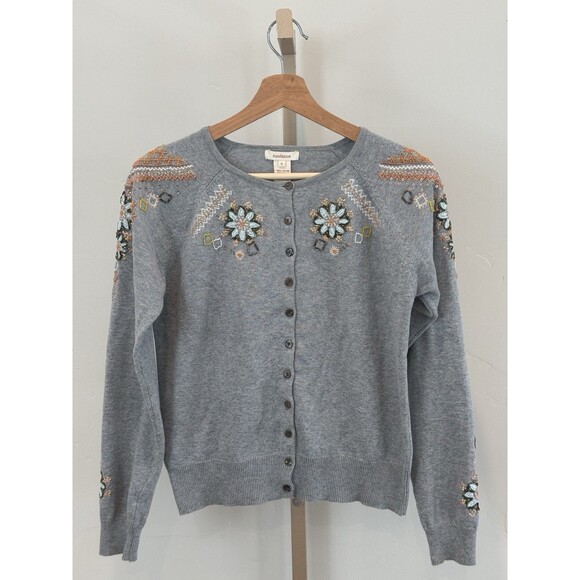Sundance Marimba Button Up Cardigan Sweater Women’s S Gray Embroidered Beaded - Picture 1 of 10